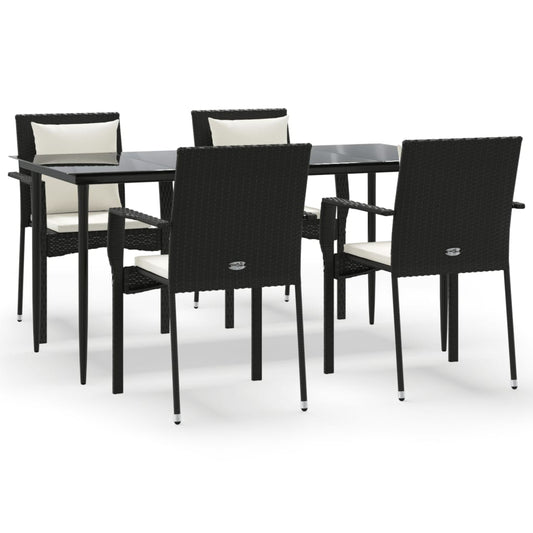 5-tlg. Garten-Essgruppe mit Kissen Schwarz Poly Rattan