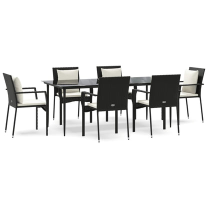 7-tlg. Garten-Essgruppe mit Kissen Schwarz Poly Rattan
