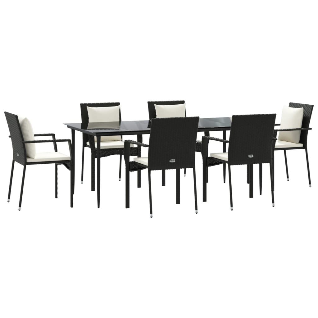 7-tlg. Garten-Essgruppe mit Kissen Schwarz Poly Rattan