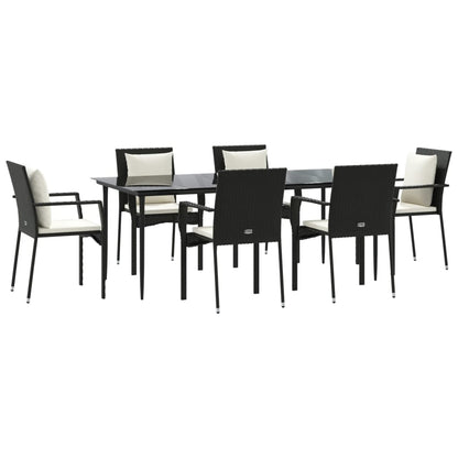 7-tlg. Garten-Essgruppe mit Kissen Schwarz Poly Rattan
