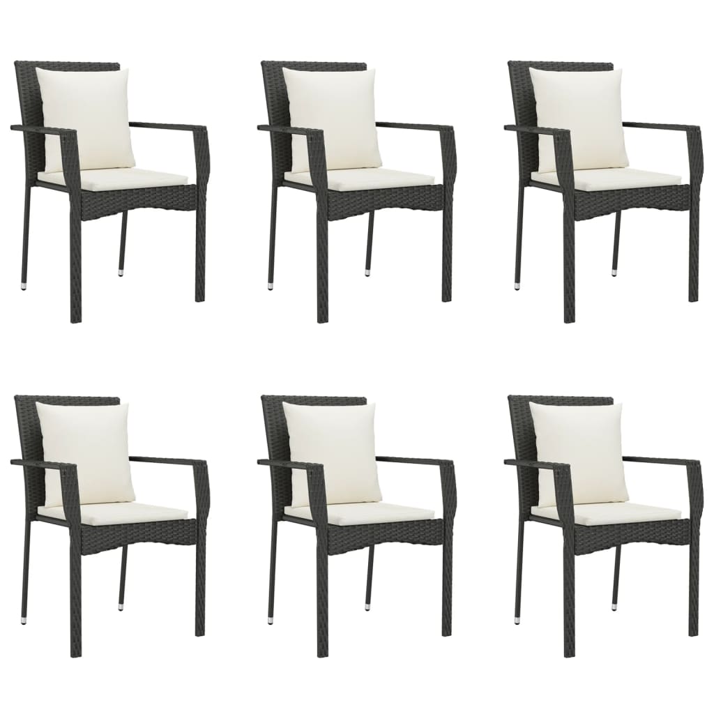 7-tlg. Garten-Essgruppe mit Kissen Schwarz Poly Rattan