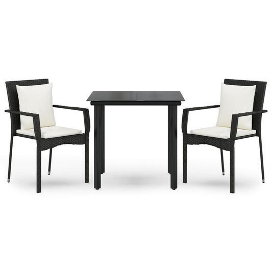 3-tlg. Garten-Essgruppe mit Kissen Schwarz Poly Rattan