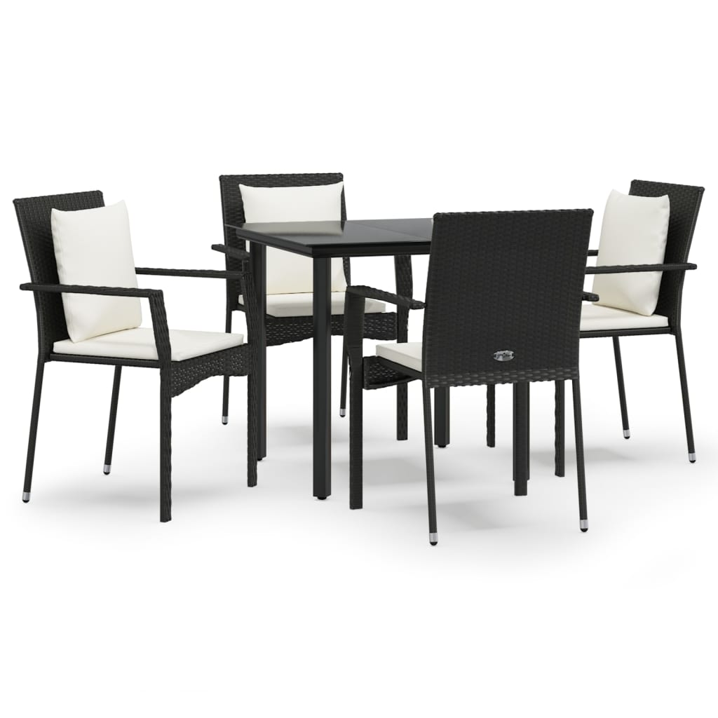 5-tlg. Garten-Essgruppe mit Kissen Schwarz Poly Rattan