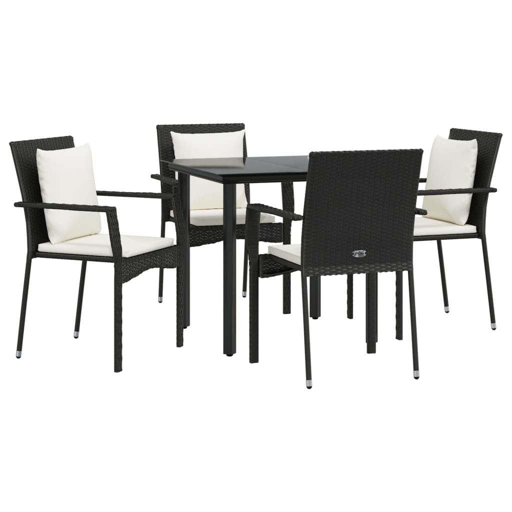5-tlg. Garten-Essgruppe mit Kissen Schwarz Poly Rattan