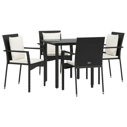 5-tlg. Garten-Essgruppe mit Kissen Schwarz Poly Rattan