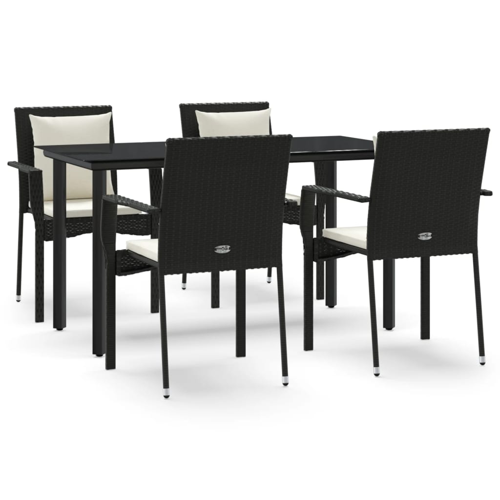 5-tlg. Garten-Essgruppe mit Kissen Schwarz Poly Rattan
