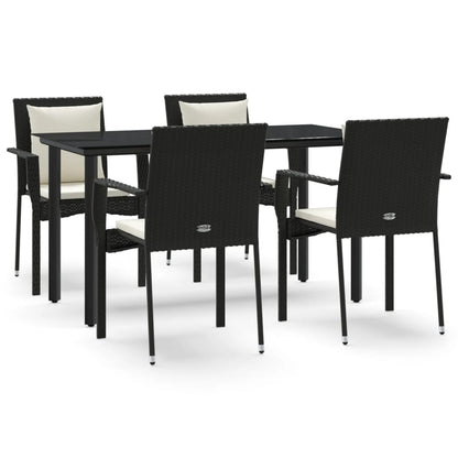 5-tlg. Garten-Essgruppe mit Kissen Schwarz Poly Rattan