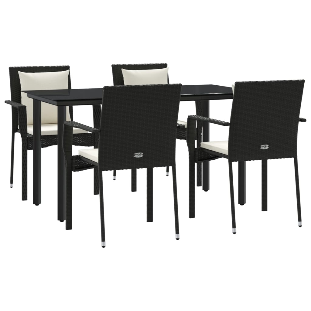 5-tlg. Garten-Essgruppe mit Kissen Schwarz Poly Rattan