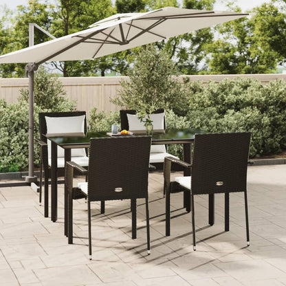 5-tlg. Garten-Essgruppe mit Kissen Schwarz Poly Rattan