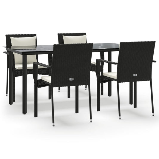 5-tlg. Garten-Essgruppe mit Kissen Schwarz Poly Rattan
