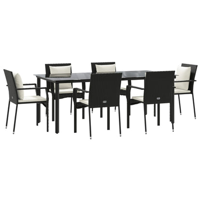 7-tlg. Garten-Essgruppe mit Kissen Schwarz Poly Rattan