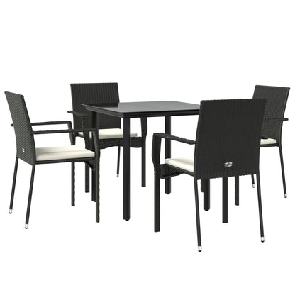 5-tlg. Garten-Essgruppe mit Kissen Schwarz Poly Rattan