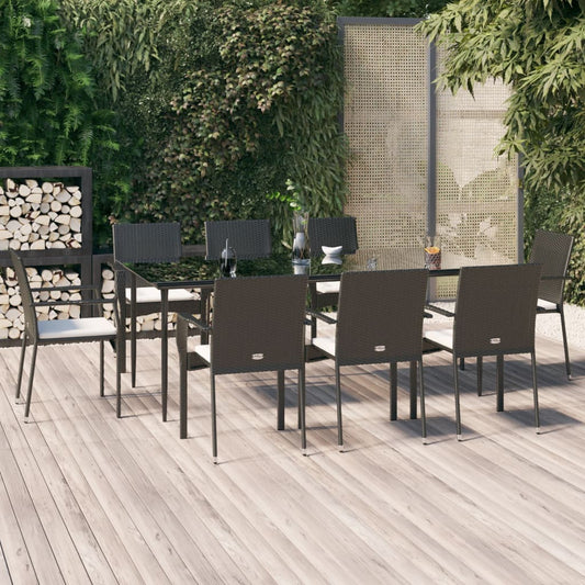9-tlg. Garten-Essgruppe mit Kissen Schwarz Poly Rattan