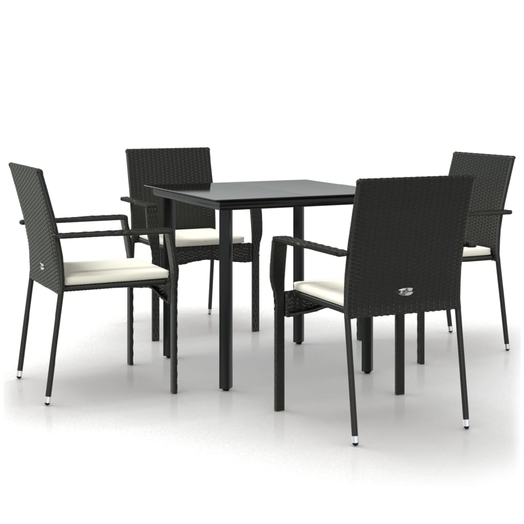 5-tlg. Garten-Essgruppe mit Kissen Schwarz Poly Rattan