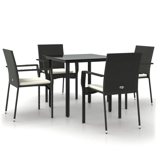 5-tlg. Garten-Essgruppe mit Kissen Schwarz Poly Rattan