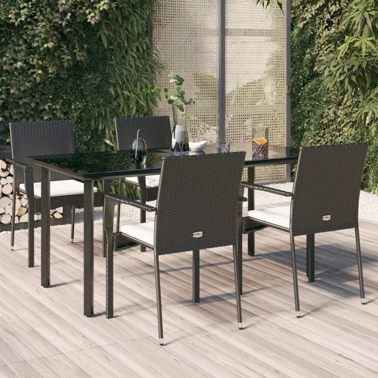 5-tlg. Garten-Essgruppe mit Kissen Schwarz Poly Rattan