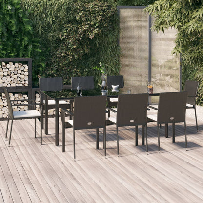 9-tlg. Garten-Essgruppe mit Kissen Schwarz Poly Rattan