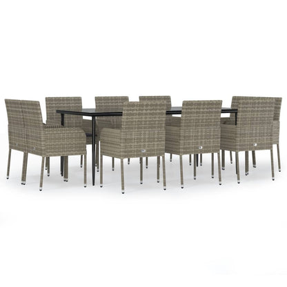 11-tlg. Garten-Essgruppe mit Kissen Schwarz & Grau Poly Rattan
