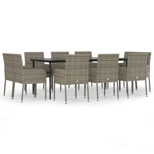 11-tlg. Garten-Essgruppe mit Kissen Schwarz & Grau Poly Rattan