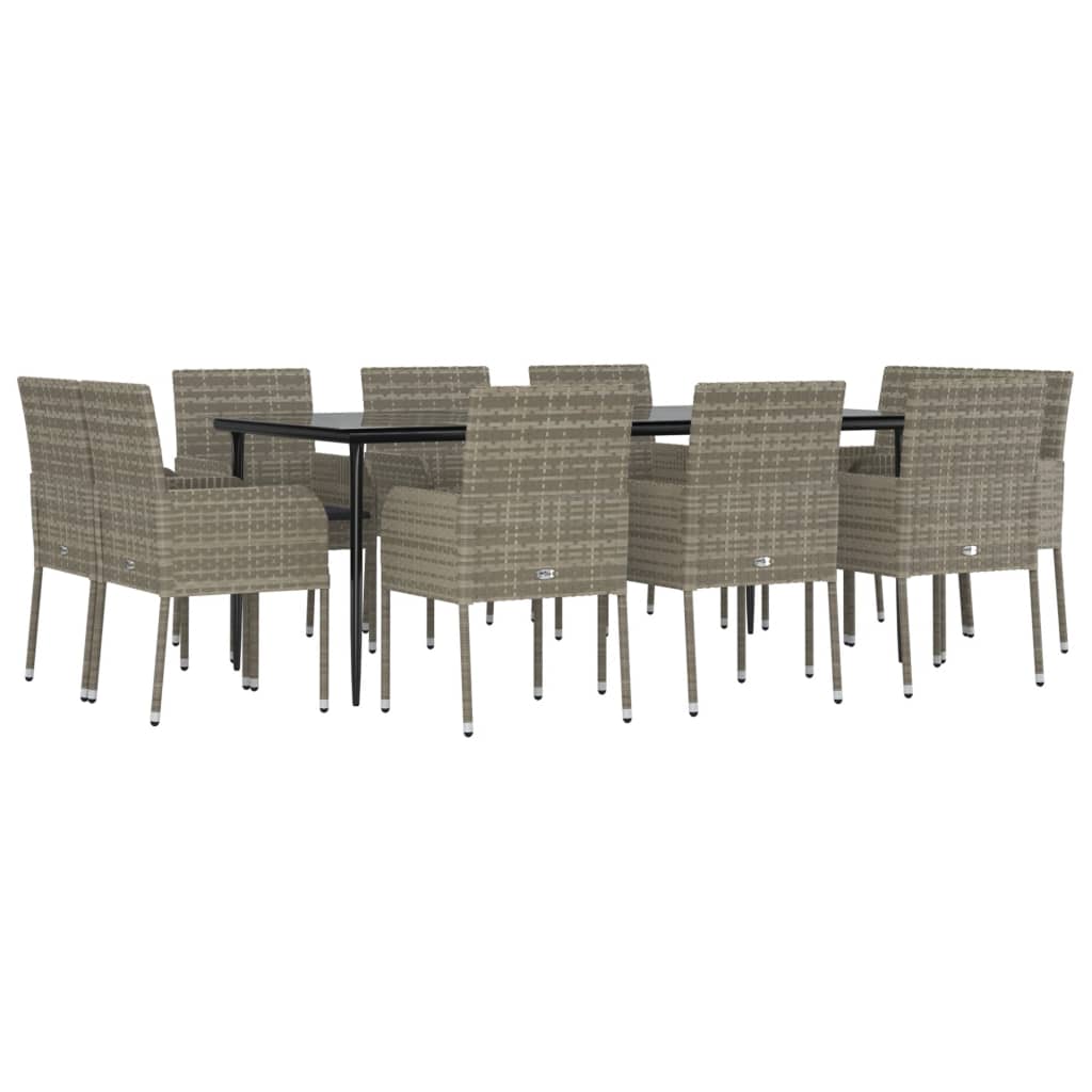 11-tlg. Garten-Essgruppe mit Kissen Schwarz & Grau Poly Rattan