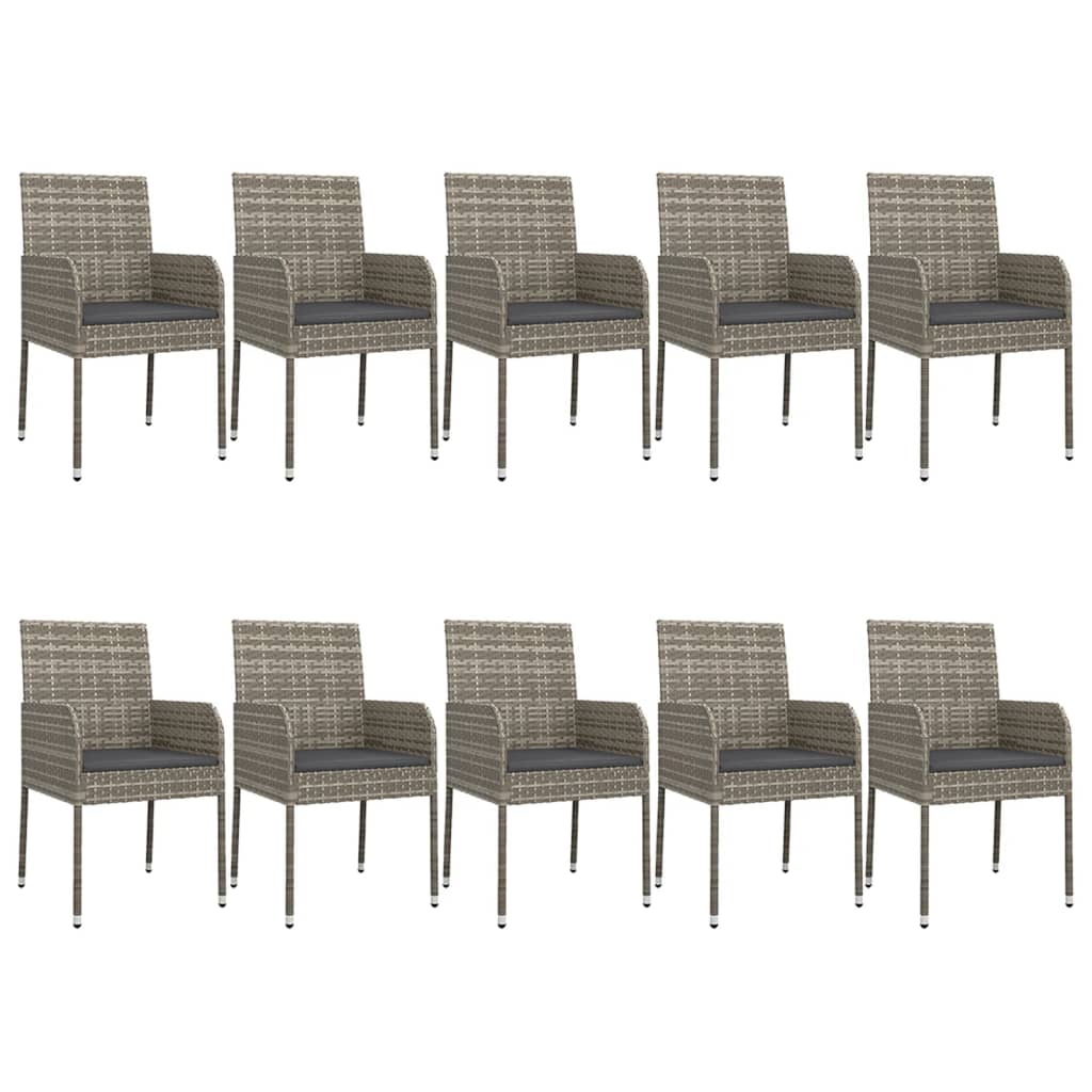 11-tlg. Garten-Essgruppe mit Kissen Schwarz & Grau Poly Rattan