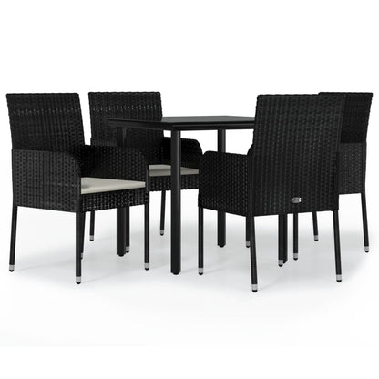 5-tlg. Garten-Essgruppe mit Kissen Schwarz Poly Rattan