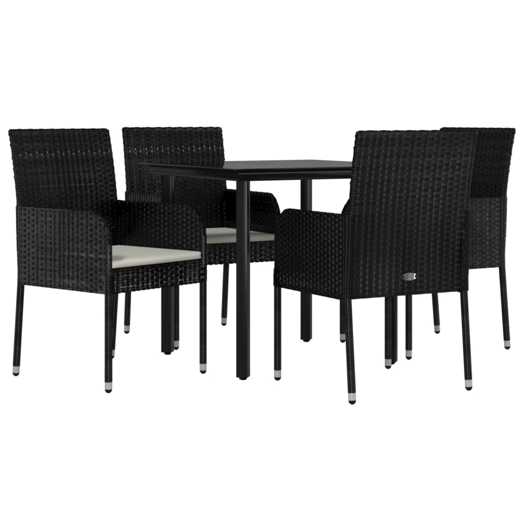 5-tlg. Garten-Essgruppe mit Kissen Schwarz Poly Rattan