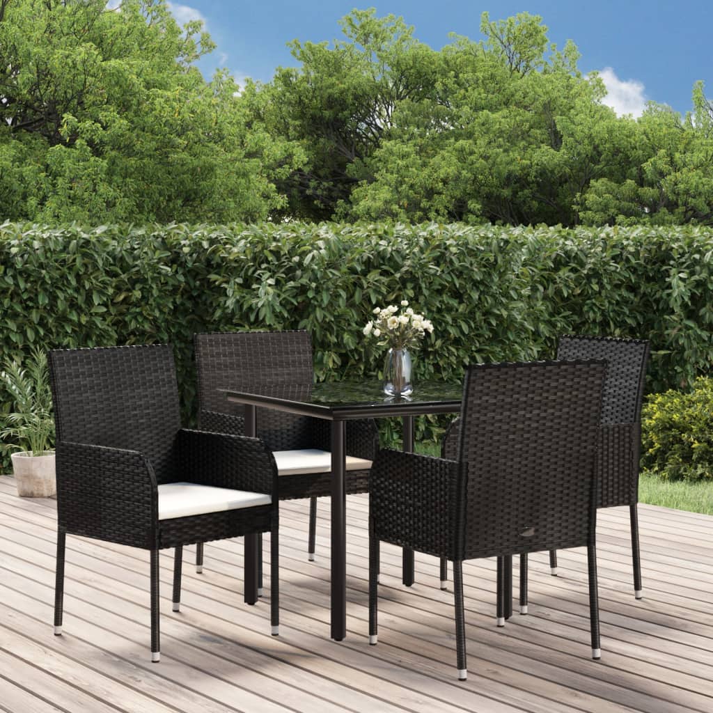 5-tlg. Garten-Essgruppe mit Kissen Schwarz Poly Rattan
