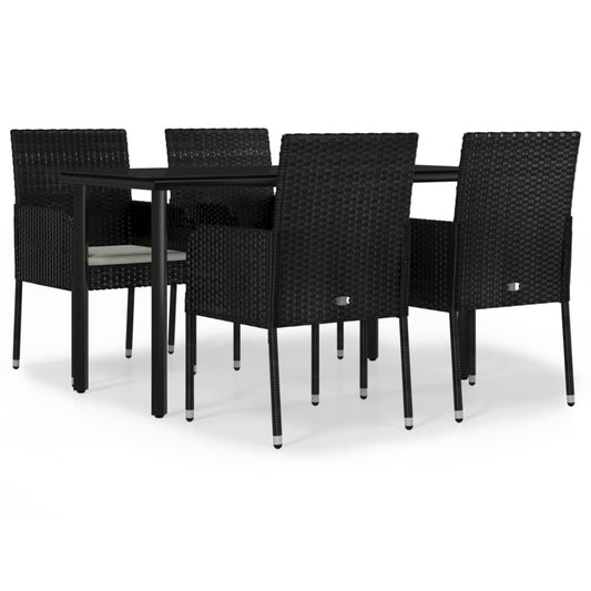 5-tlg. Garten-Essgruppe mit Kissen Schwarz Poly Rattan