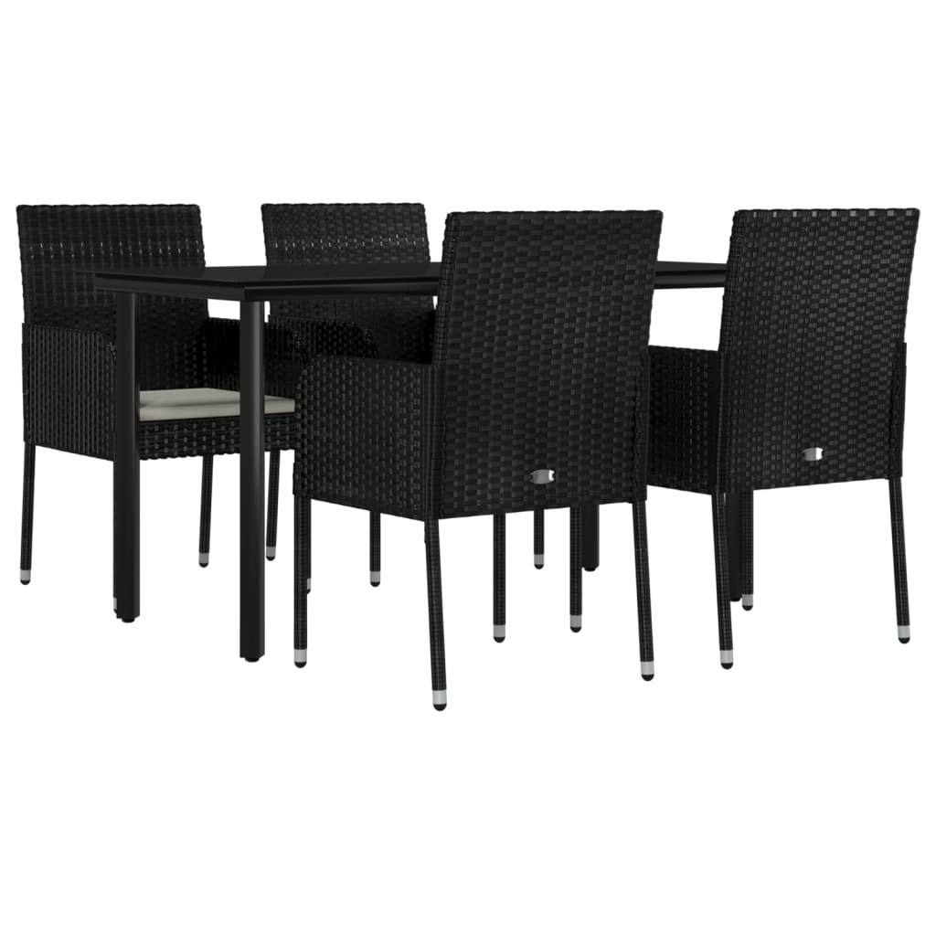 5-tlg. Garten-Essgruppe mit Kissen Schwarz Poly Rattan