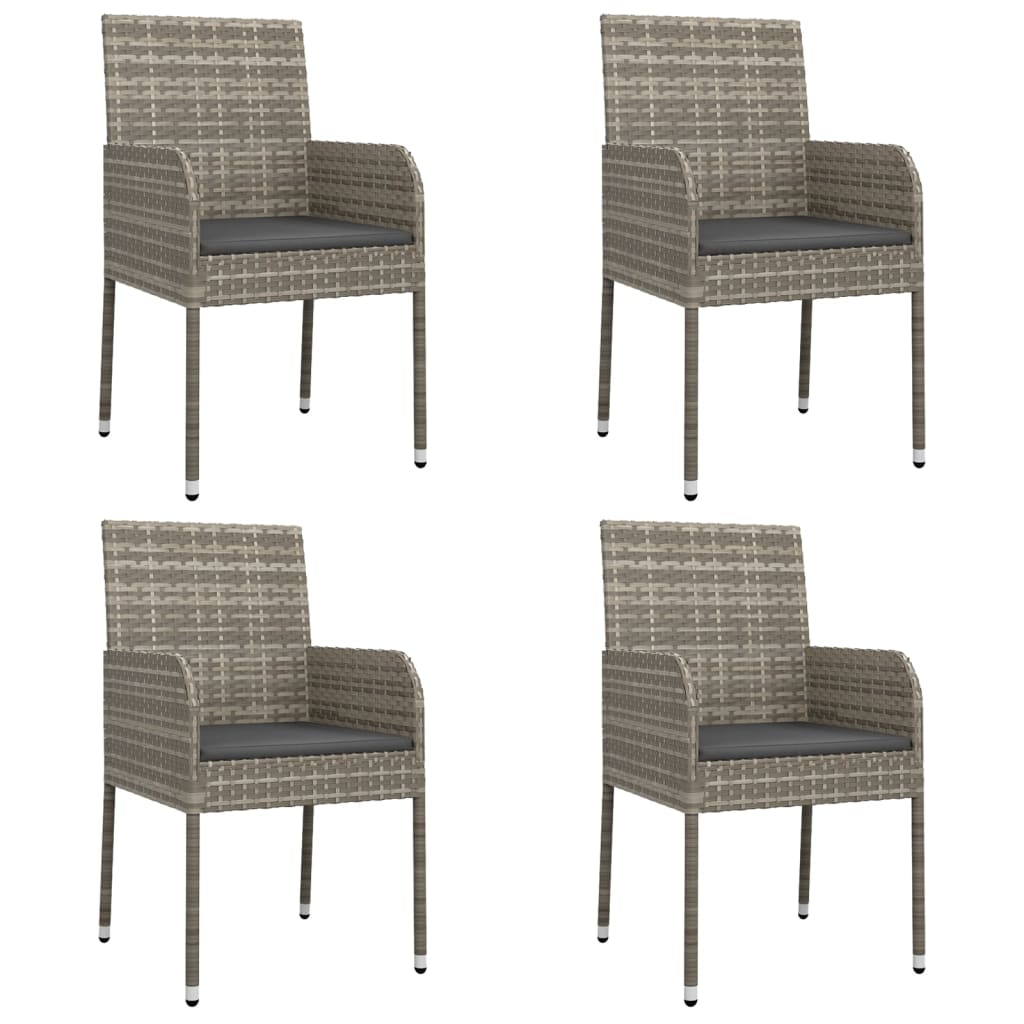 5-tlg. Garten-Essgruppe mit Kissen Schwarz und Grau Poly Rattan