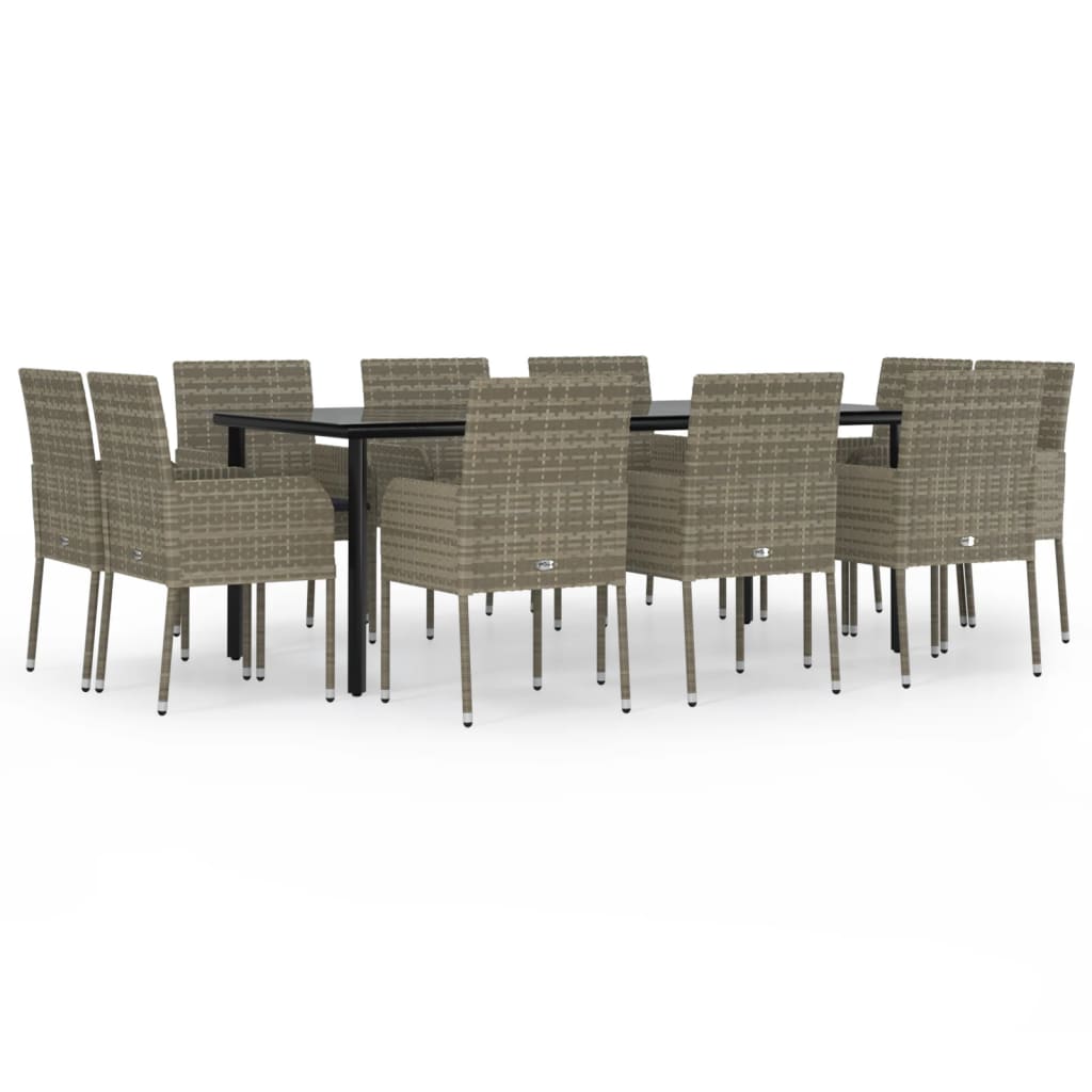 11-tlg. Garten-Essgruppe mit Kissen Schwarz & Grau Poly Rattan