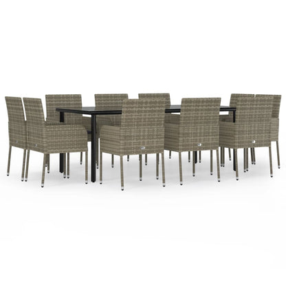 11-tlg. Garten-Essgruppe mit Kissen Schwarz & Grau Poly Rattan