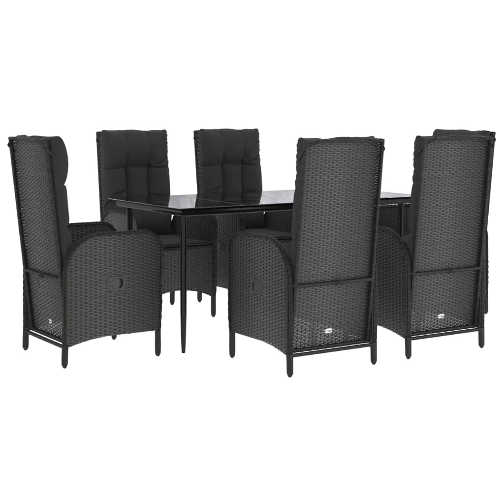 7-tlg. Garten-Essgruppe mit Kissen Schwarz Poly Rattan