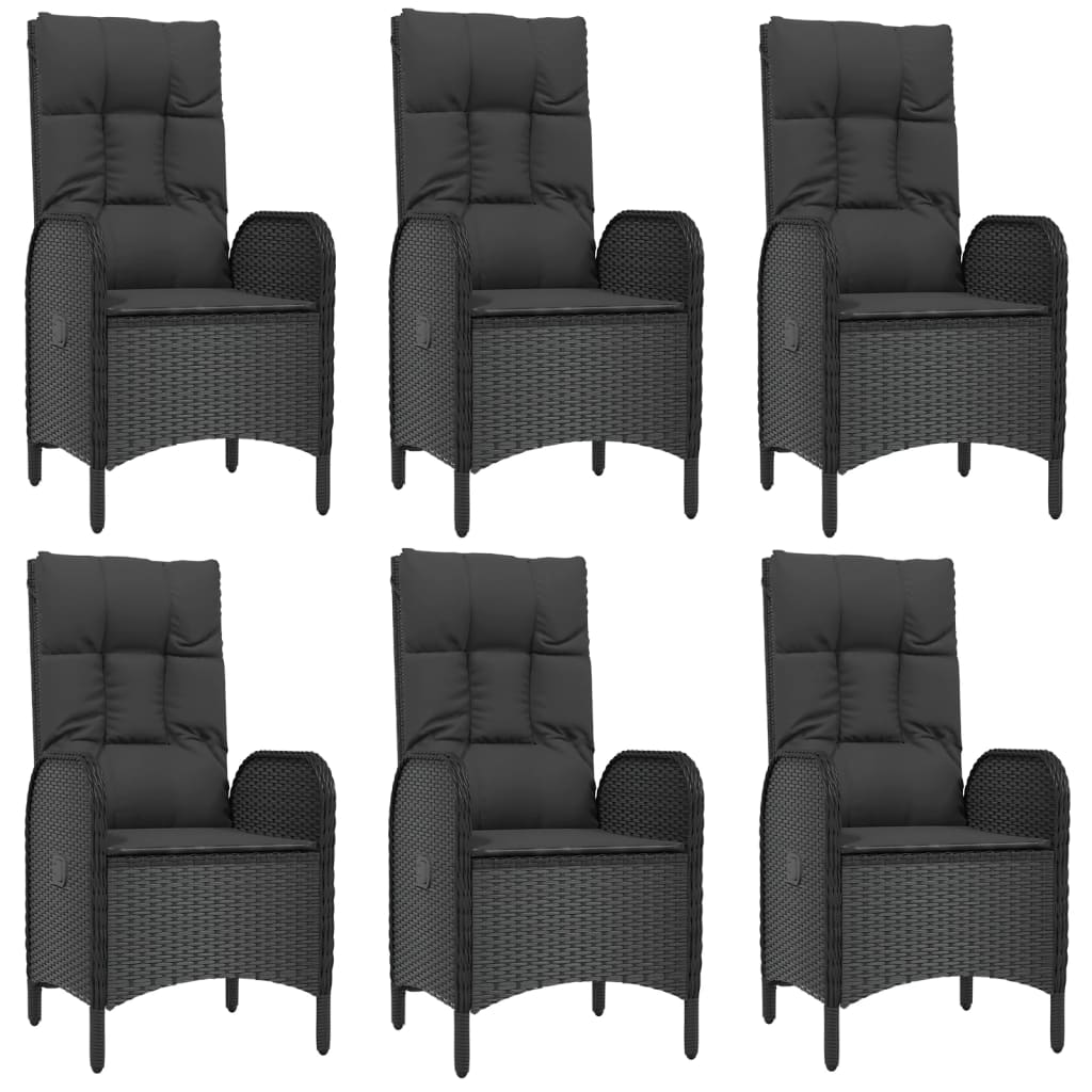 7-tlg. Garten-Essgruppe mit Kissen Schwarz Poly Rattan