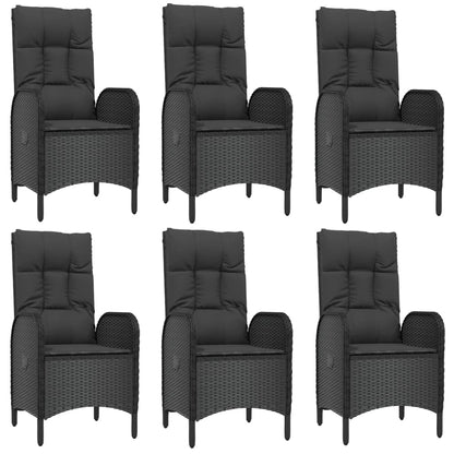 7-tlg. Garten-Essgruppe mit Kissen Schwarz Poly Rattan