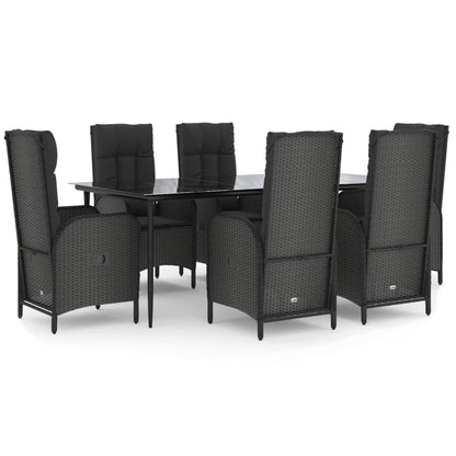 7-tlg. Garten-Essgruppe mit Kissen Schwarz Poly Rattan
