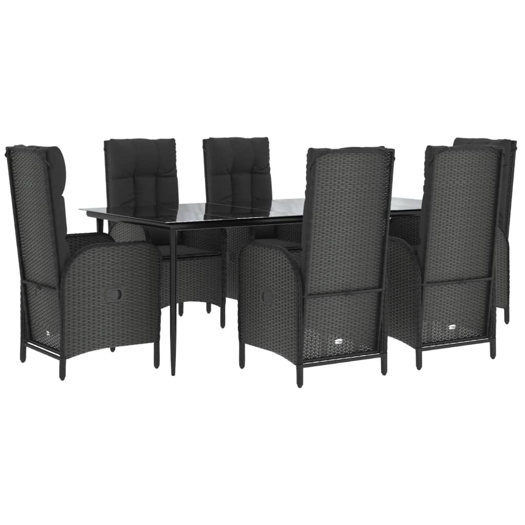 7-tlg. Garten-Essgruppe mit Kissen Schwarz Poly Rattan