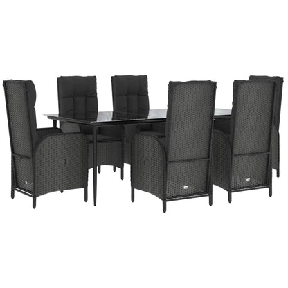 7-tlg. Garten-Essgruppe mit Kissen Schwarz Poly Rattan
