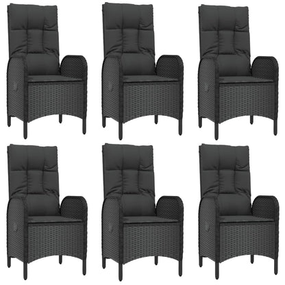 7-tlg. Garten-Essgruppe mit Kissen Schwarz Poly Rattan
