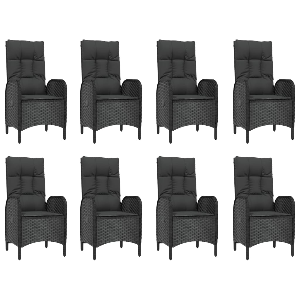 9-tlg. Garten-Essgruppe mit Kissen Schwarz Poly Rattan