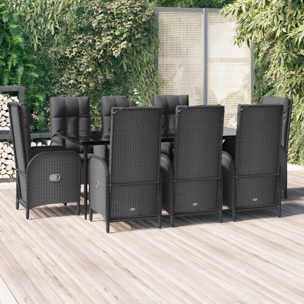 9-tlg. Garten-Essgruppe mit Kissen Schwarz Poly Rattan