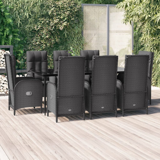 9-tlg. Garten-Essgruppe mit Kissen Schwarz Poly Rattan