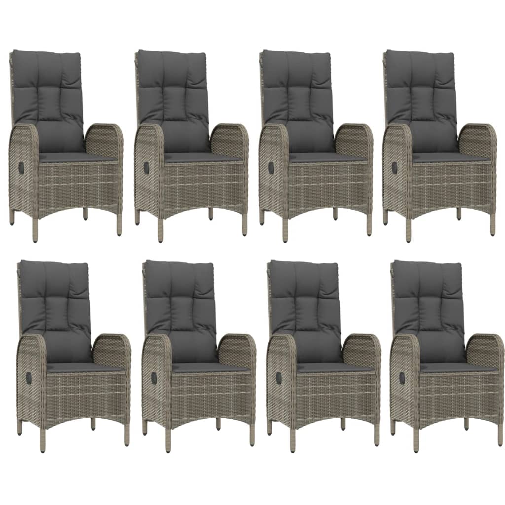 9-tlg. Garten-Essgruppe mit Kissen Schwarz und Grau Poly Rattan