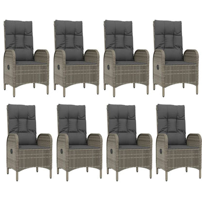 9-tlg. Garten-Essgruppe mit Kissen Schwarz und Grau Poly Rattan