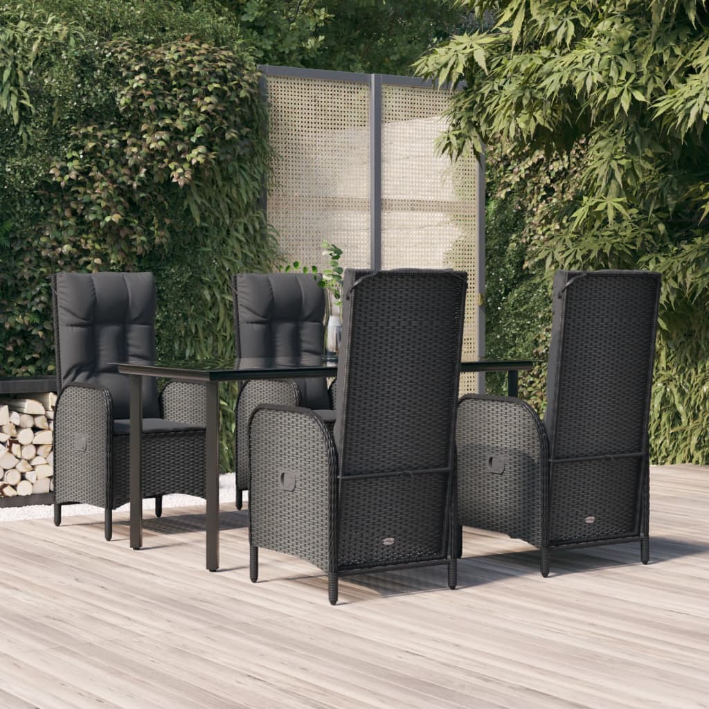 5-tlg. Garten-Essgruppe mit Kissen Schwarz Poly Rattan