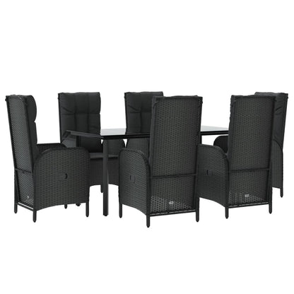 7-tlg. Garten-Essgruppe mit Kissen Schwarz Poly Rattan