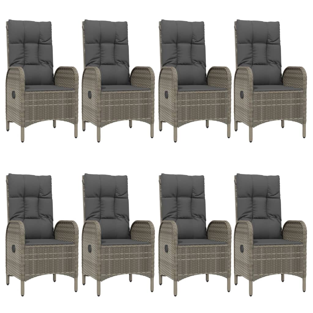 9-tlg. Garten-Essgruppe mit Kissen Schwarz und Grau Poly Rattan