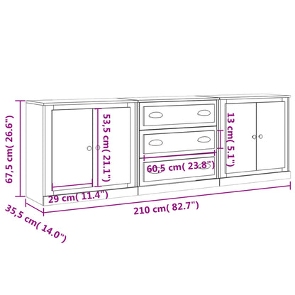 Sideboards 3 Stk. Betongrau Holzwerkstoff