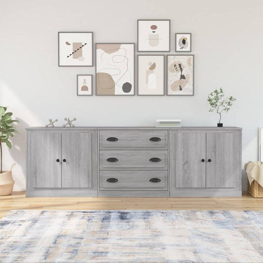 Sideboards 3 Stk. Grau Sonoma Holzwerkstoff